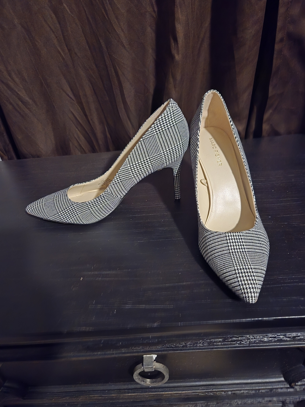 Marc Fisher Black & White Glen Plaid Pointed-Toe Pumps